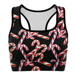 Women's Rainbow Christmas Candy Canes Athletic Sports Bra
