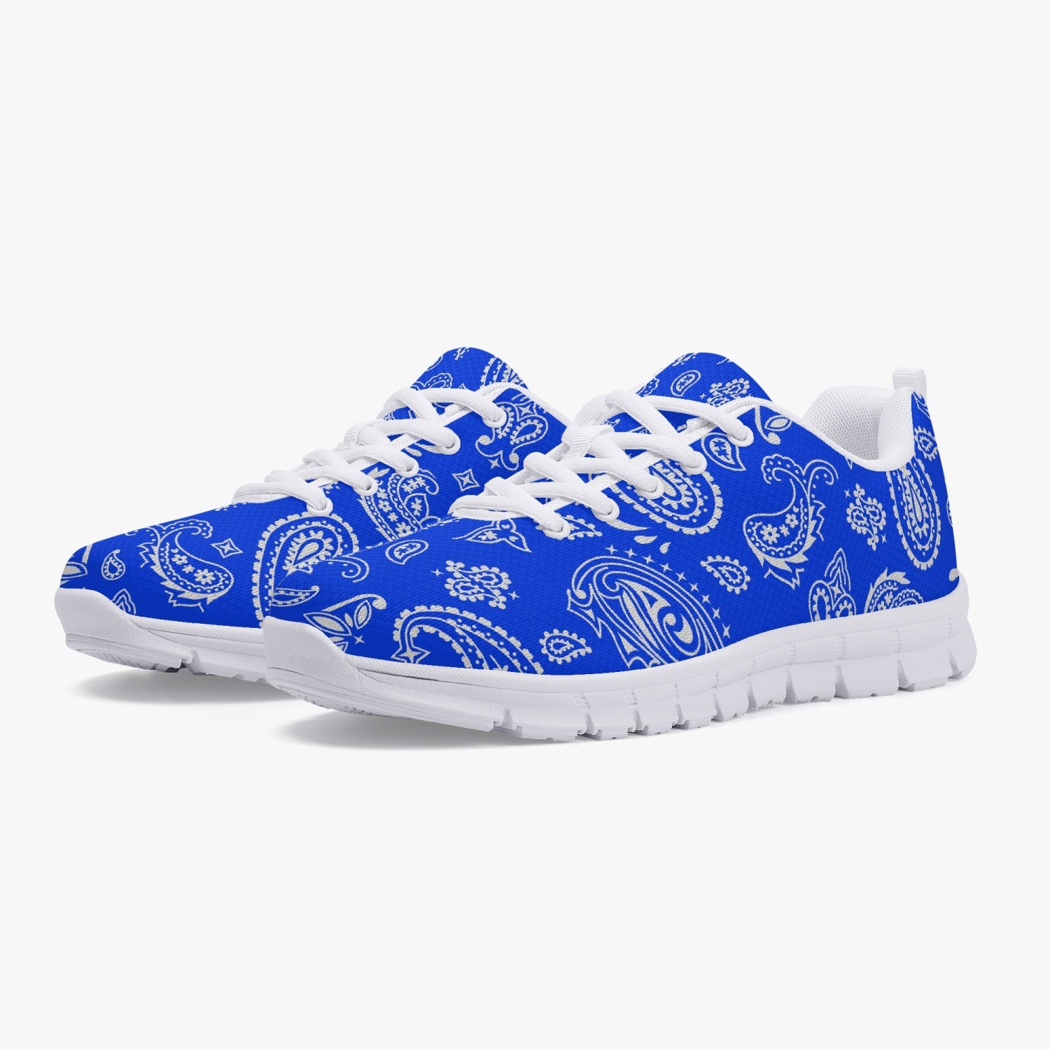 Women's Classic Blue White Paisley Bandana Gym Workout Sneakers Overview