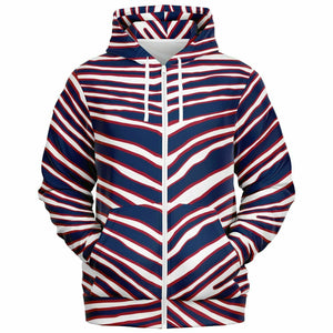 Unisex New York Football Navy Blue Red Wild Zebra Stripe Animal Pattern Athletic Zip-Up Hoodie