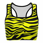 Women's Wild Yellow Bengal Tiger Stripes Animal Pattern Athletic Sports Bra