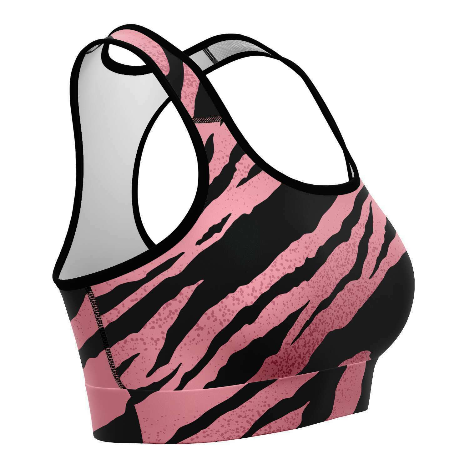 Women's Pink Tiger Stripes Athletic Sports Bra Right