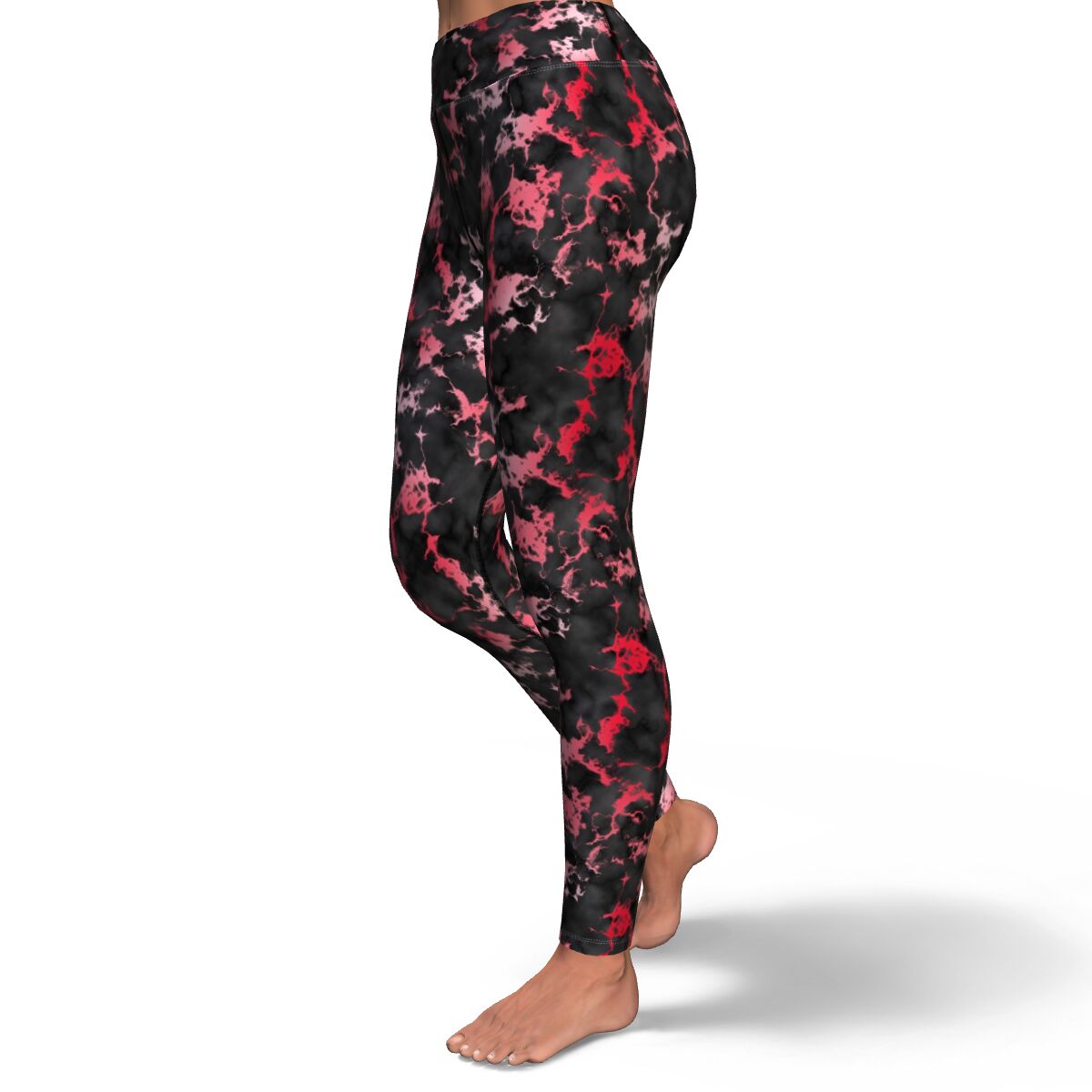 Women's Blood Red Gilded Marble High-waisted Yoga Leggings