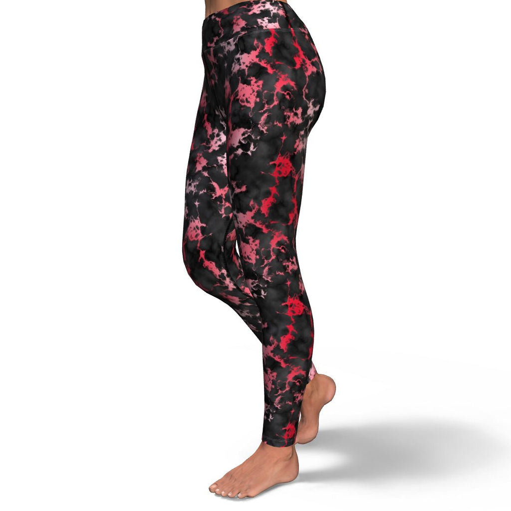 Women's Blood Red Gilded Marble High-waisted Yoga Leggings