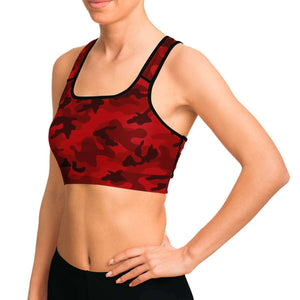Women's All Red Camouflage Athletic Sports Bra Model Left