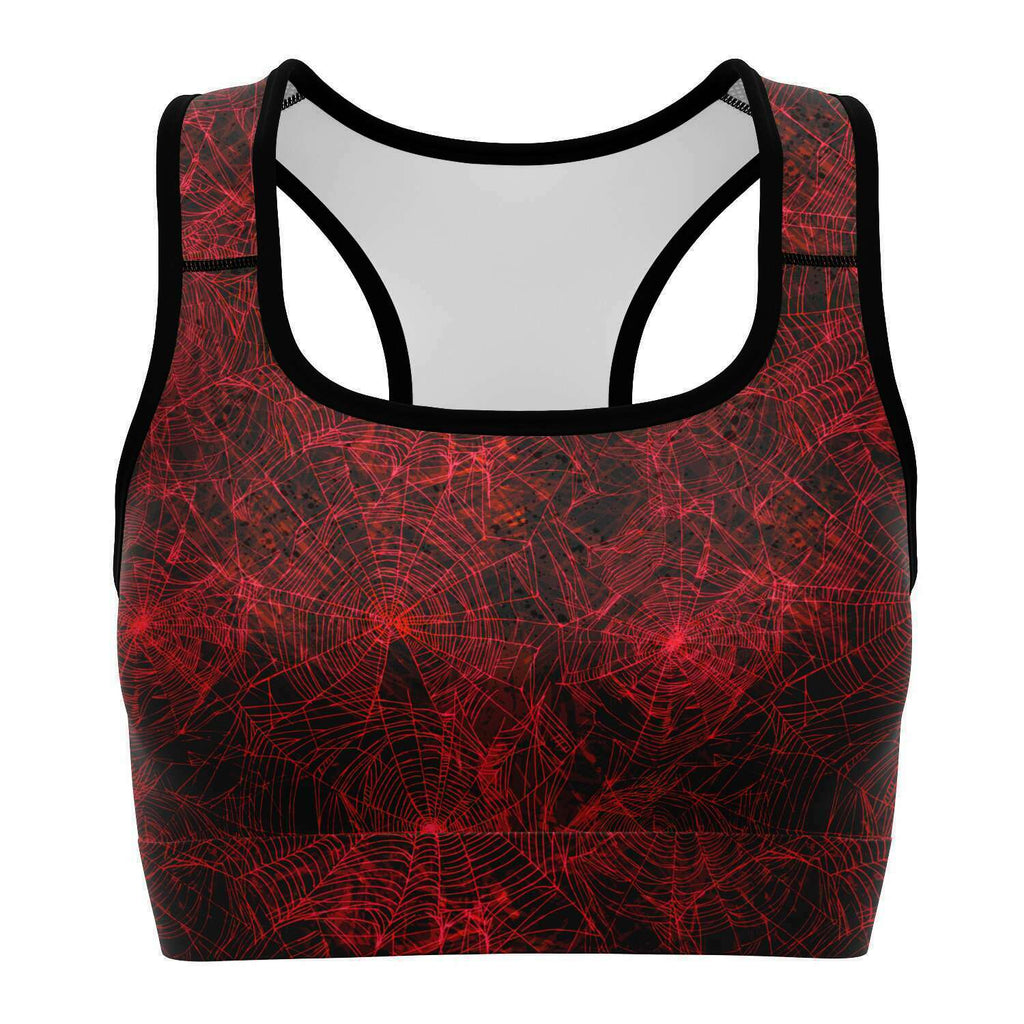 Women's Red Spider Web Halloween Athletic Sports Bra