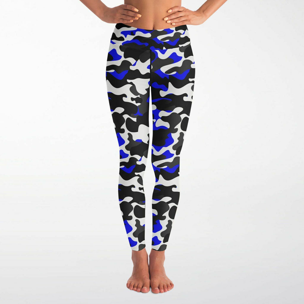 Women's Urban Jungle Blue White Black Camouflage High-waisted Yoga Leggings