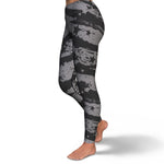 Women's Grey Grunge Stars Stripes High-waisted Yoga Leggings Left