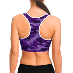 Women's All Purple Camouflage Athletic Sports Bra Model Back