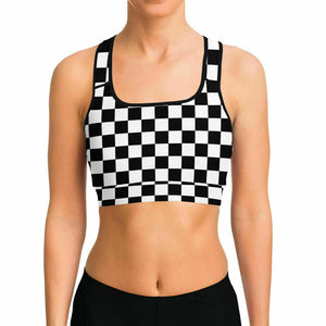 Black White Checkerboard Sports Bra