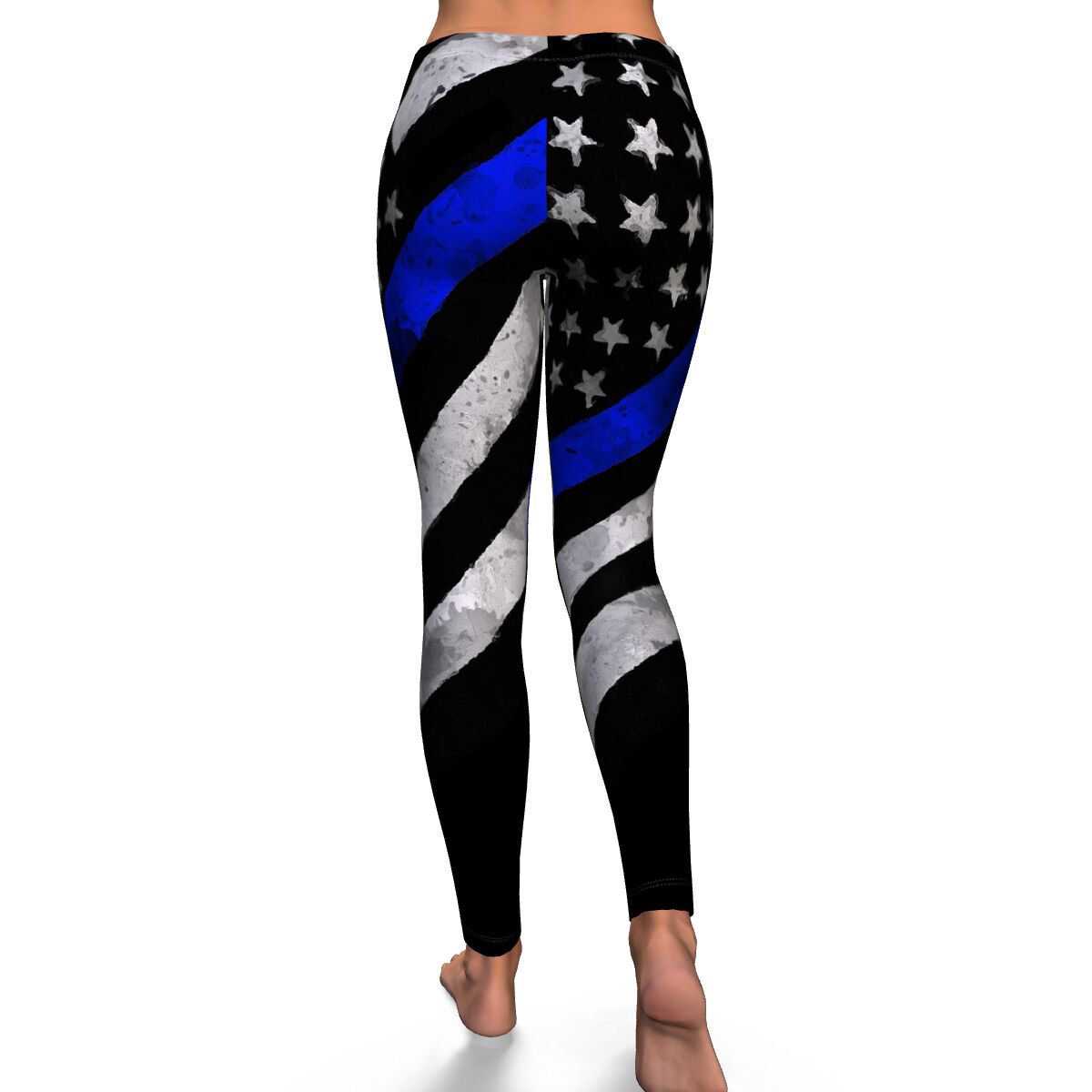 Women's Thin Blue Line Mid-Rise Yoga Leggings Back