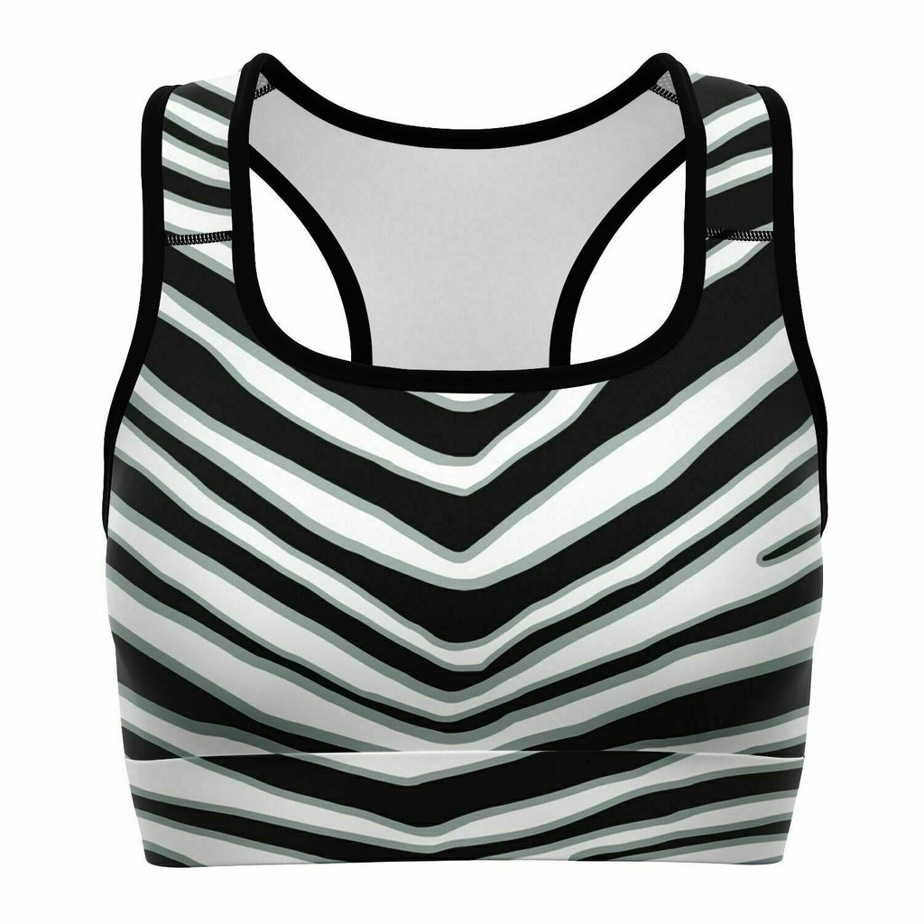 Women's Las Vegas Football Black Wild Zebra Stripe Animal Pattern Athletic Sports Bra