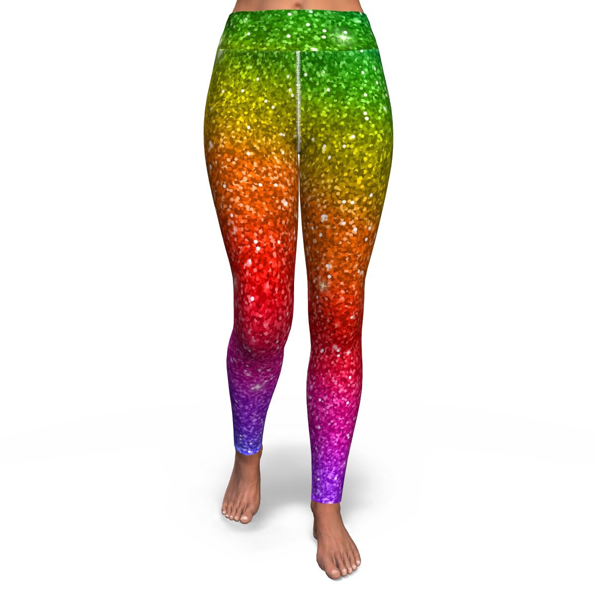 Women's Rainbow Sparkle High-waisted Glitter Yoga Fitness Leggings Front