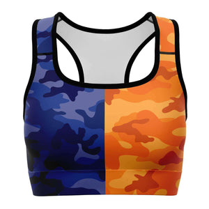 Women's All Blue Orange Camouflage Athletic Sports Bra