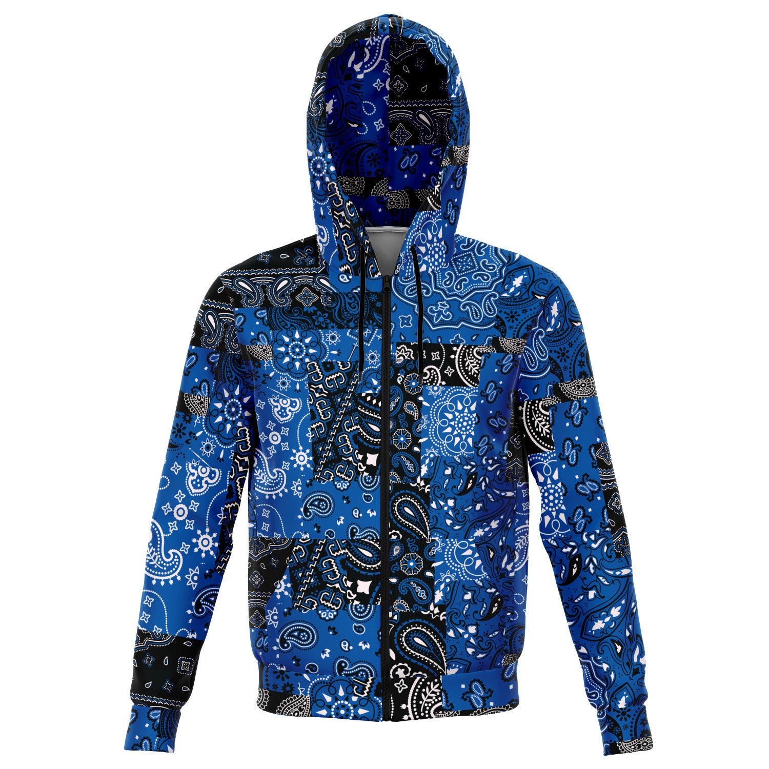 Unisex Blue Paisley Patchwork Athletic Hoodie