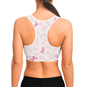 Women's Breast Cancer Awareness Month Pink Ribbons Athletic Sports Bra Model Back