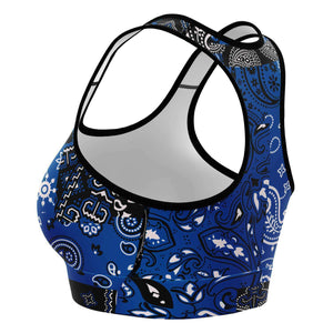 Black White Paisley Patchwork Sports Bra Left