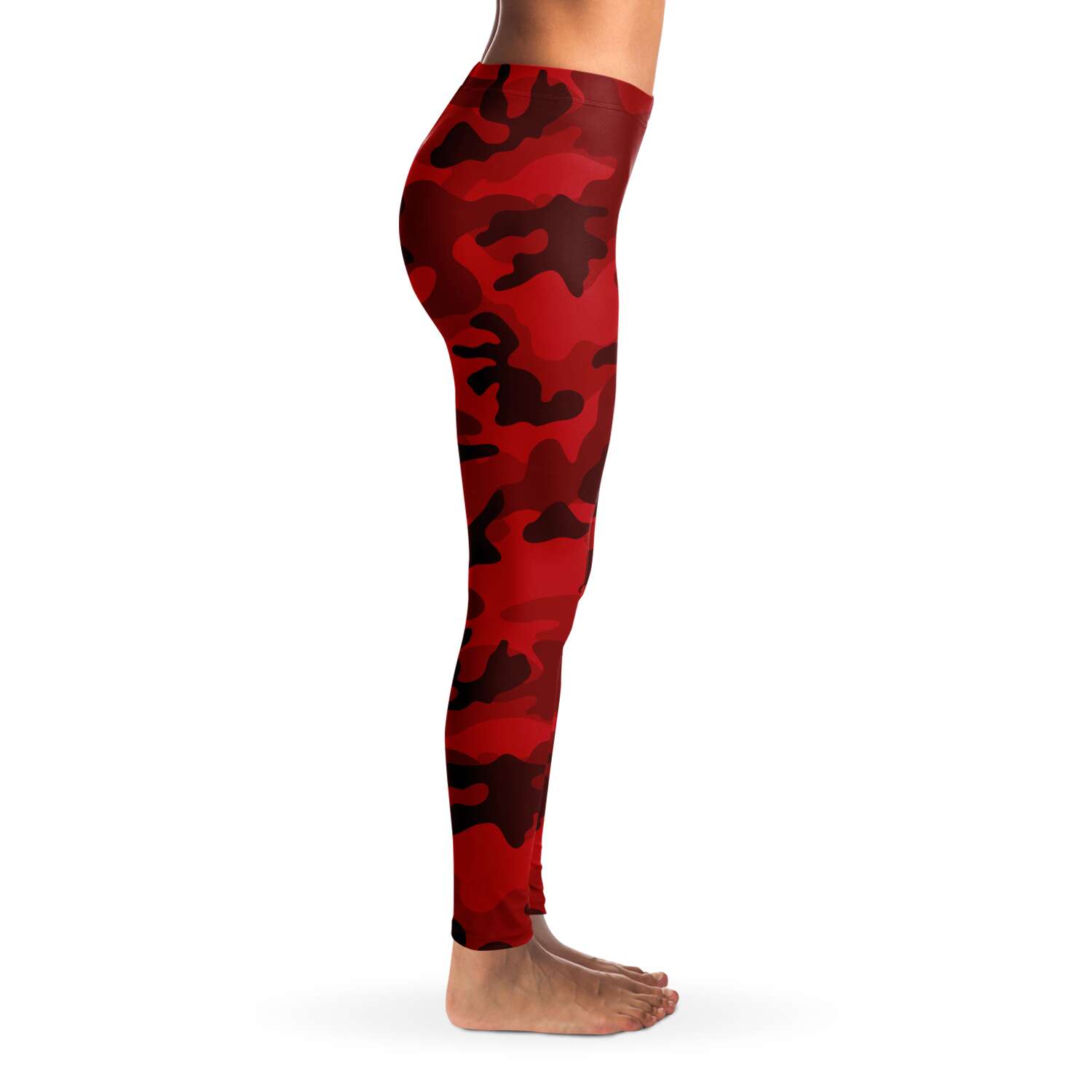 Women's All Red Camouflage Mid-rise Yoga Leggings Right