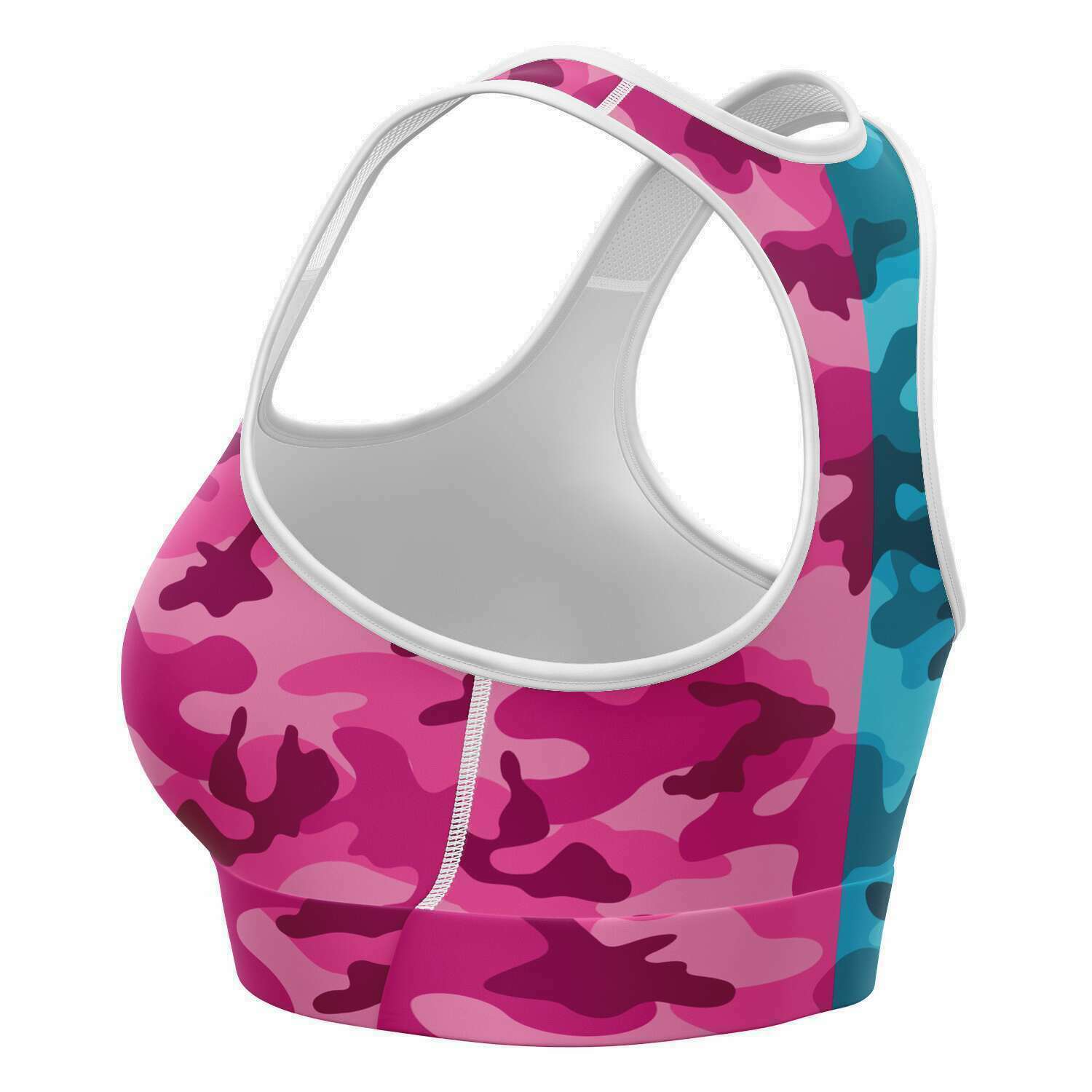 Women's All Cyan Pink Camouflage Athletic Sports Bra Left