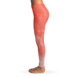 Women's Orange Creamsicle Tequila Sunset Tie-Dye Mid-rise Yoga Leggings Left