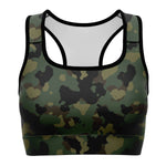 Women's Deep Jungle Camouflage Athletic Sports Bra Front