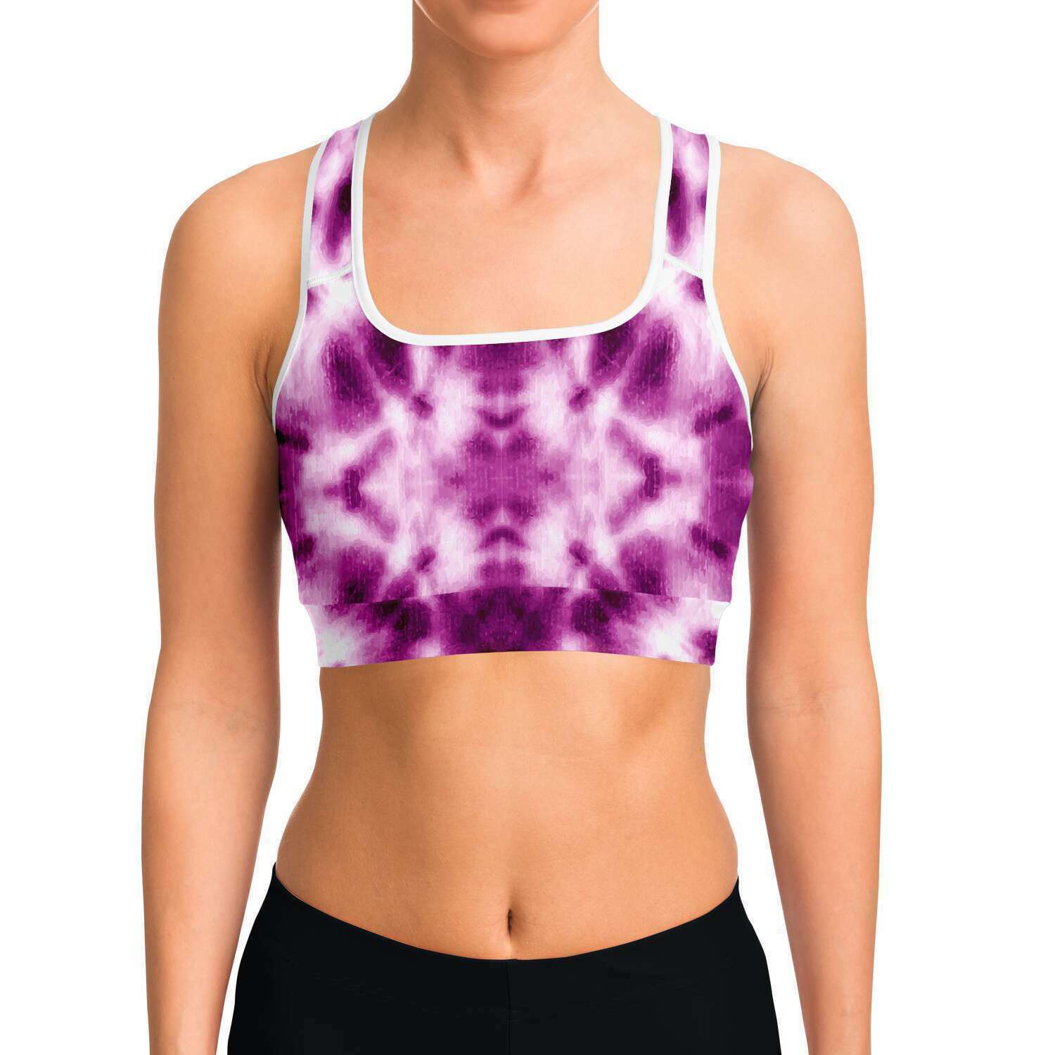Women's Pink Monotone Tie-Dye Athletic Sports Bra Model Front