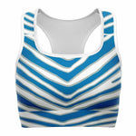 Women's Detroit Football Blue Silver Wild Zebra Stripe Animal Pattern Athletic Sports Bra