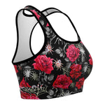 Women's Deadly Pink Roses & Spiders Halloween Athletic Sports Bra Right