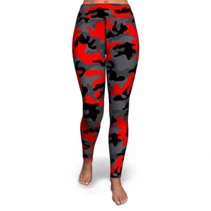 Women's Black Red Camouflage High-waisted Yoga Leggings Front
