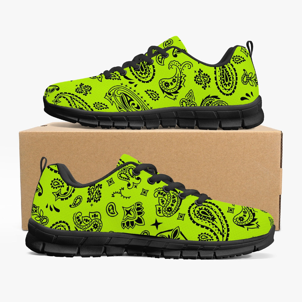 Women's Green Highlighter Paisley Gym Workout Running Sneakers