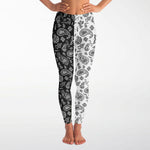Women's Split Black White Paisley High-waisted Yoga Leggings