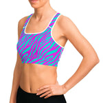 Women's Hot Pink Zebra Animal Print Athletic Bra Model Left