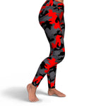 Women's Black Red Camouflage High-waisted Yoga Leggings Right
