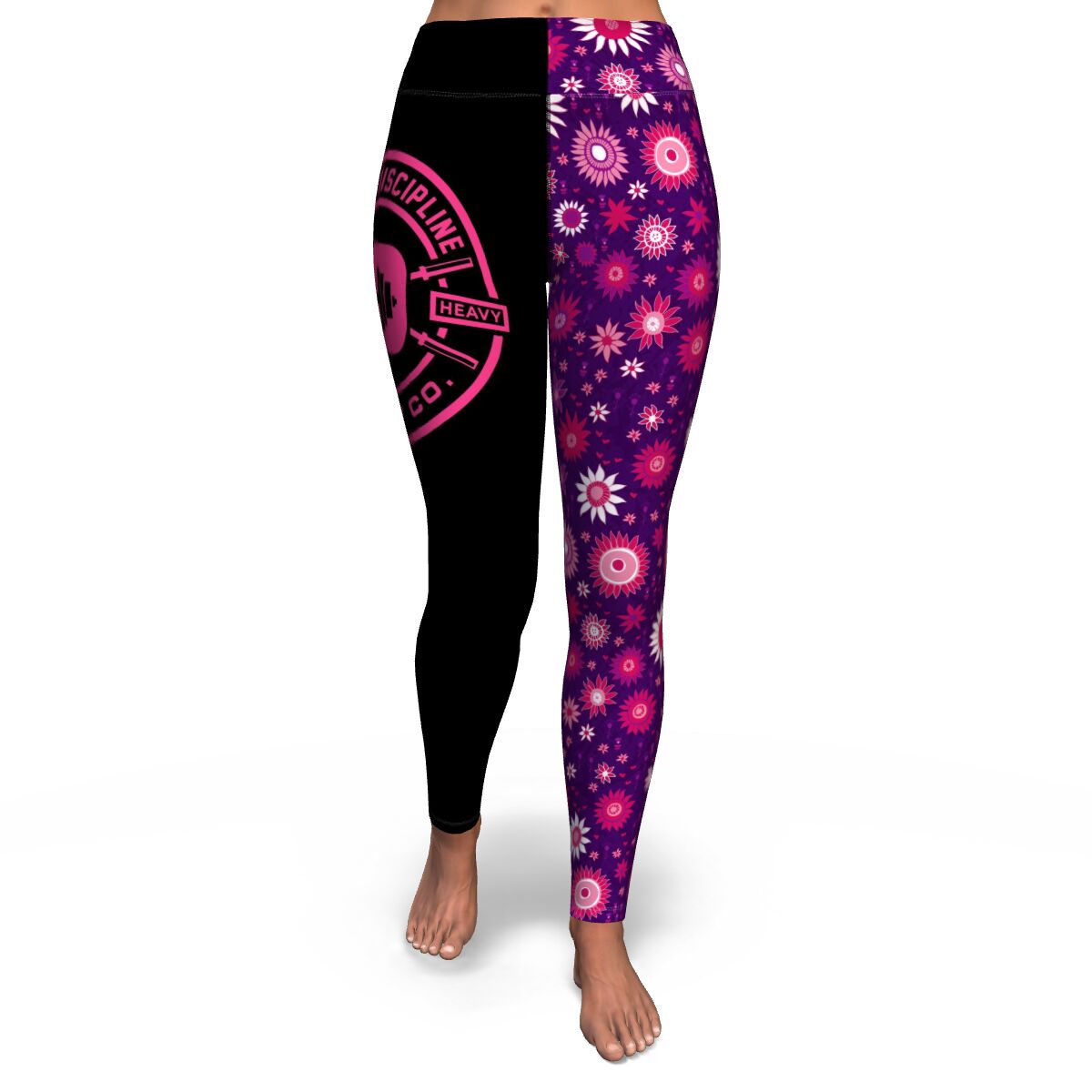 Women's Hot Pink Flower Power Yoga Fitness Leggings Front