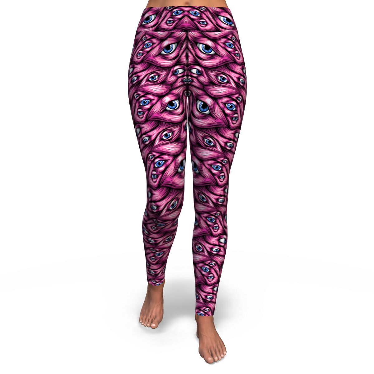 Women's Pink Monster Halloween Eyes High-waisted Yoga Leggings Front