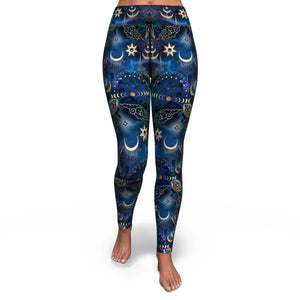 Women's Mystic Blue Astrological Tarot High-rise Yoga Leggings Front