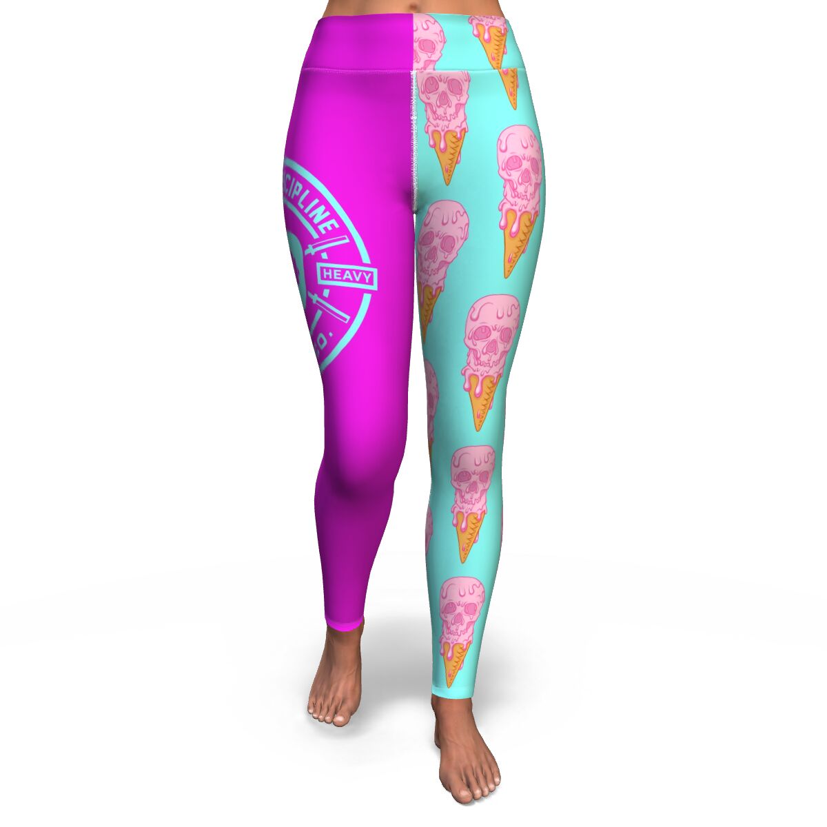 Women's Pink Blue Death By Ice Cream High-waisted Yoga Leggings Front