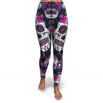 Women's Pink Day Of The Dead Sugar Skulls High-waisted Yoga Leggings Front