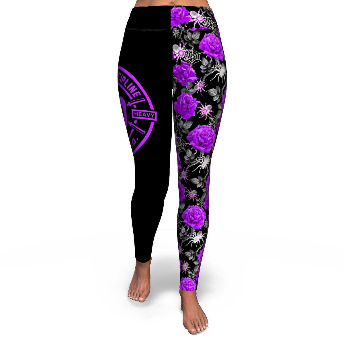 Women's Deadly Purple Roses & Spiders Halloween High-waisted Yoga Leggings Front