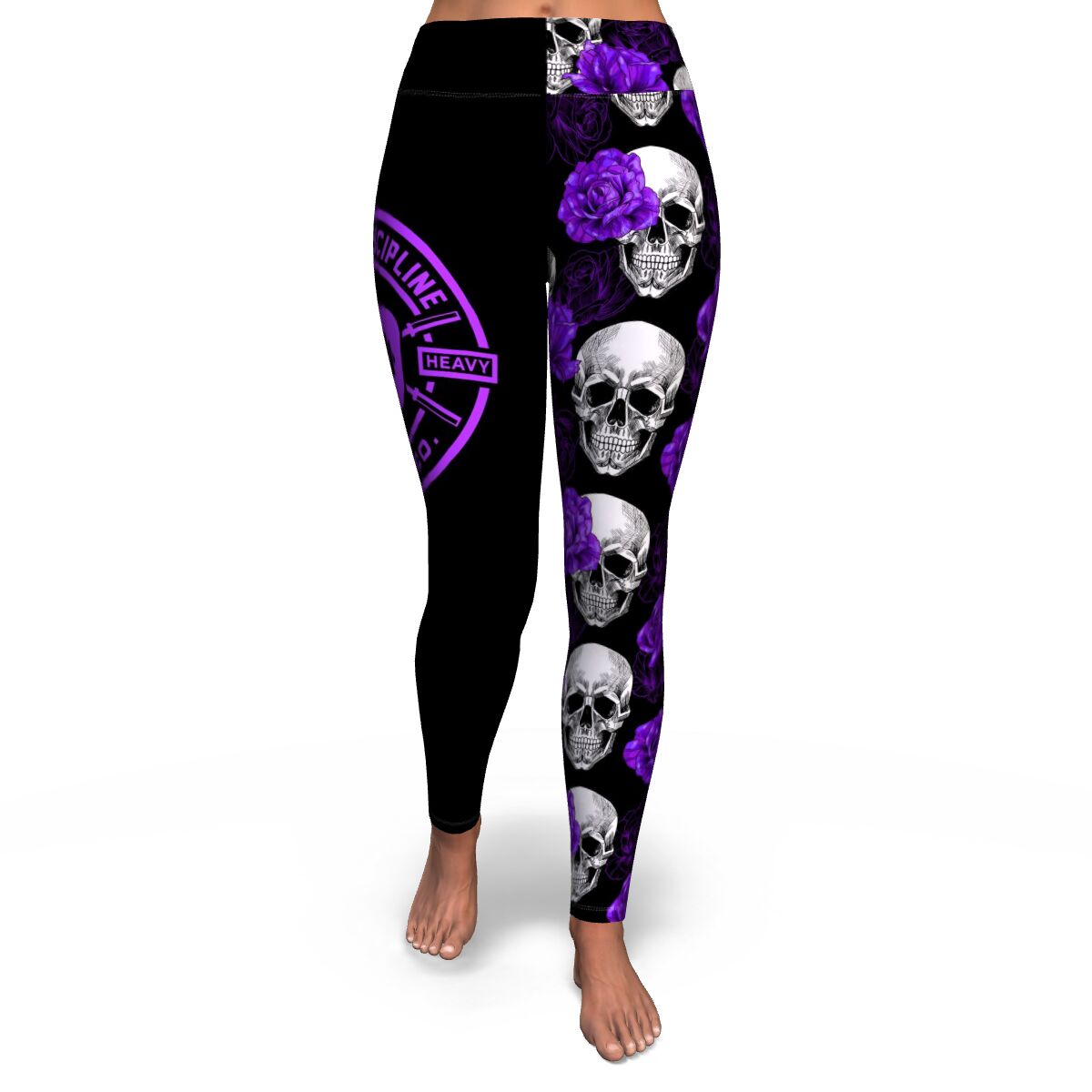 Women's Purple Roses & Skulls Halloween High-waisted Yoga Leggings Front
