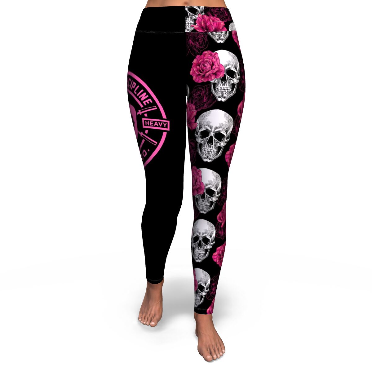 Women's Pink Roses & Skulls Halloween High-waisted Yoga Leggings Front