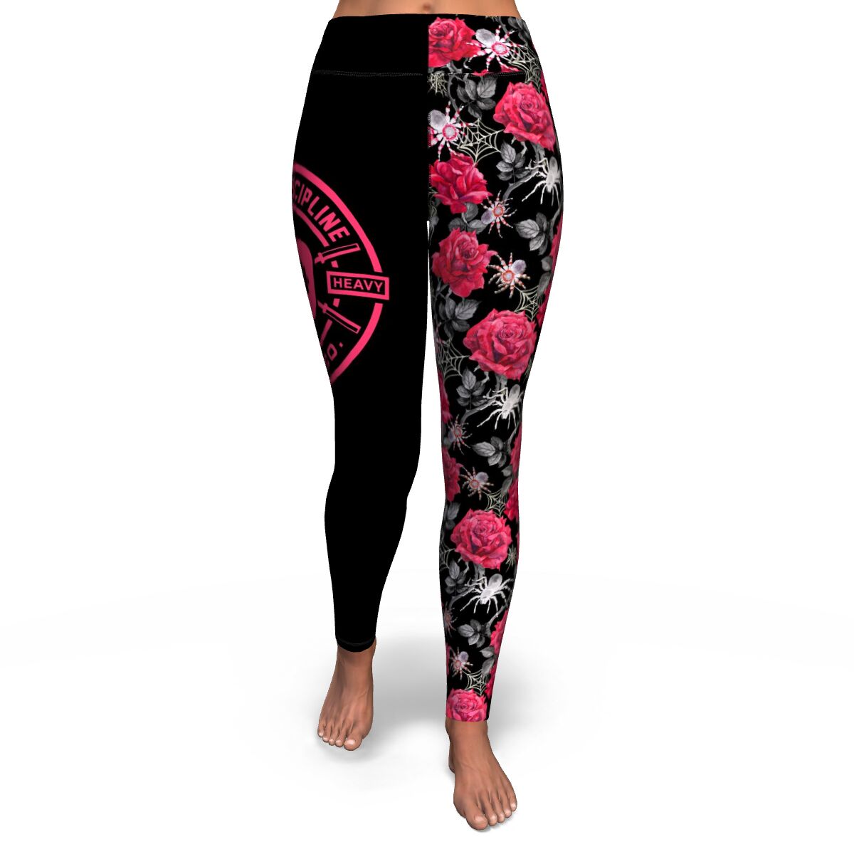 Women's Deadly Pink Roses & Spiders Halloween High-waisted Yoga Leggings Front