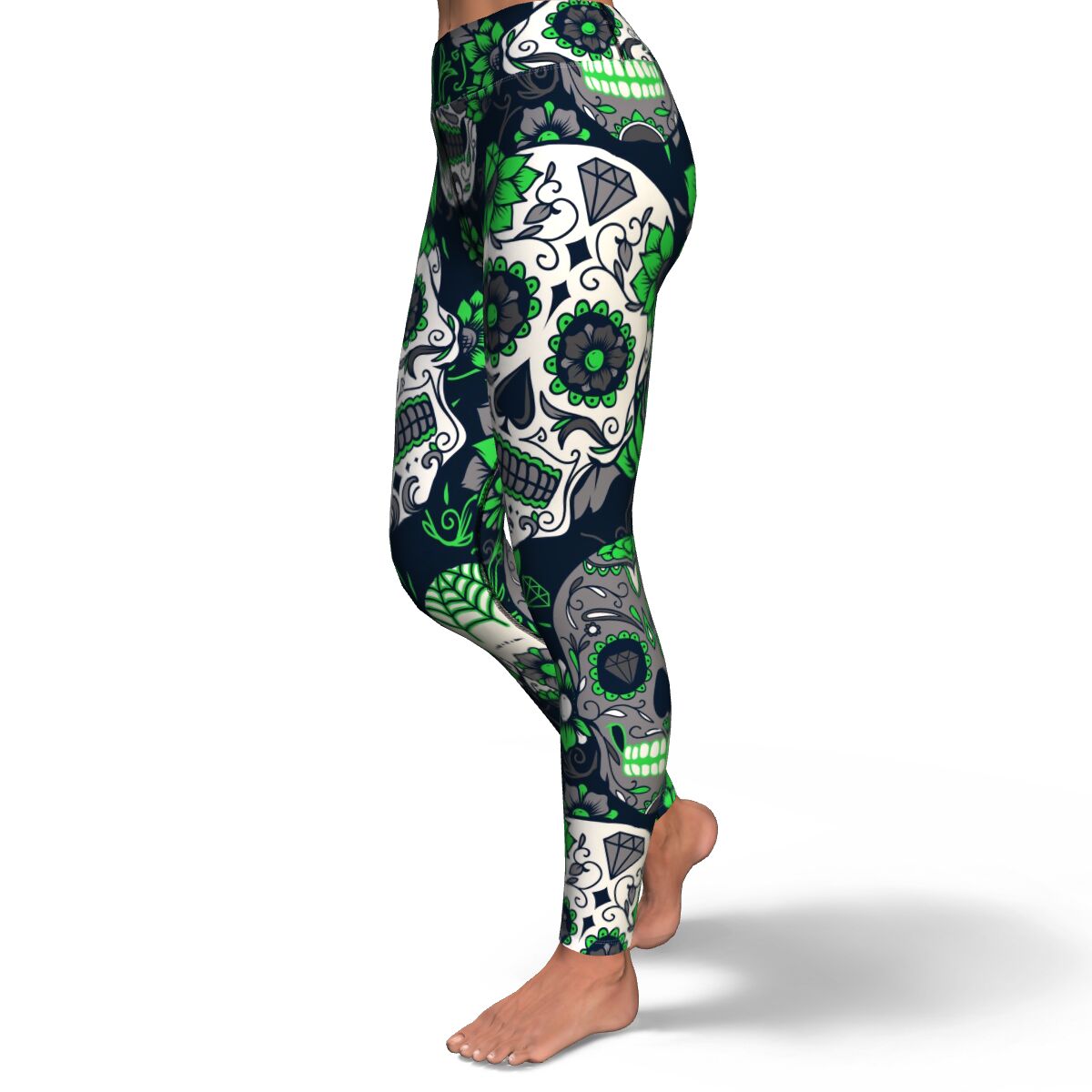 Women's Green Day Of The Dead Sugar Skulls High-waisted Yoga Leggings