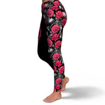 Women's Deadly Pink Roses & Spiders Halloween High-waisted Yoga Leggings