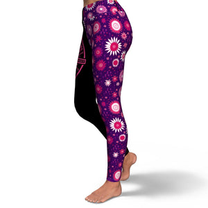 Women's Hot Pink Flower Power Yoga Fitness Leggings Left