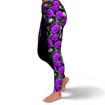 Women's Deadly Purple Roses & Spiders Halloween High-waisted Yoga Leggings