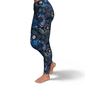 Women's Mystic Blue Astrological Tarot High-rise Yoga Leggings