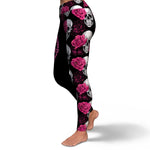 Women's Pink Roses & Skulls Halloween High-waisted Yoga Leggings