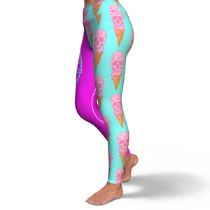 Women's Pink Blue Death By Ice Cream High-waisted Yoga Leggings