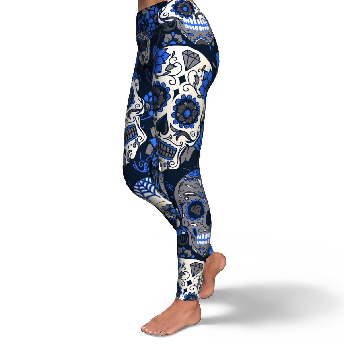 Women's Blue Day Of The Dead Sugar Skulls High-waisted Yoga Leggings