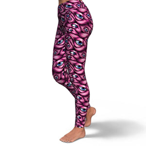Women's Pink Monster Halloween Eyes High-waisted Yoga Leggings